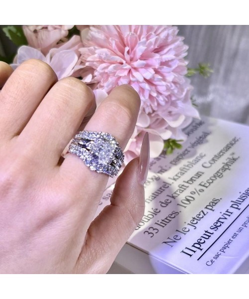 Square Five-in-One Ring for Women, S925 Silver Micro Pave CZ Stones Halo Design - Perfect Gift for Girlfriend or Wife Square Five-in-One Ring for Women, S925 Silver Micro Pave CZ Stones Halo Design - Perfect Gift for Girlfriend or Wife