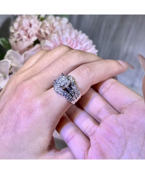 Square Five-in-One Ring for Women, S925 Silver Micro Pave CZ Stones Halo Design - Perfect Gift for Girlfriend or Wife Square Five-in-One Ring for Women, S925 Silver Micro Pave CZ Stones Halo Design - Perfect Gift for Girlfriend or Wife