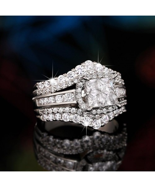 Square Five-in-One Ring for Women, S925 Silver Micro Pave CZ Stones Halo Design - Perfect Gift for Girlfriend or Wife Square Five-in-One Ring for Women, S925 Silver Micro Pave CZ Stones Halo Design - Perfect Gift for Girlfriend or Wife