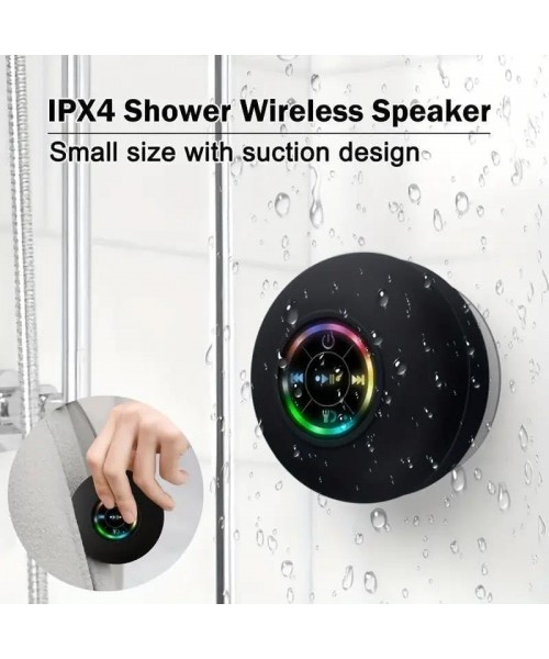 Mini Bluetooth Shower Speaker with LED light, Portable IPX4 Waterproof, Hands-Free Speakerphone. Rechargeable Using Micro USB, Wireless Stereo for Beach, Shower & Home Mini Bluetooth Shower Speaker with LED light, Portable IPX4 Waterproof, Hands-Free Speakerphone. Rechargeable Using Micro USB, Wireless Stereo for Beach, Shower & Home