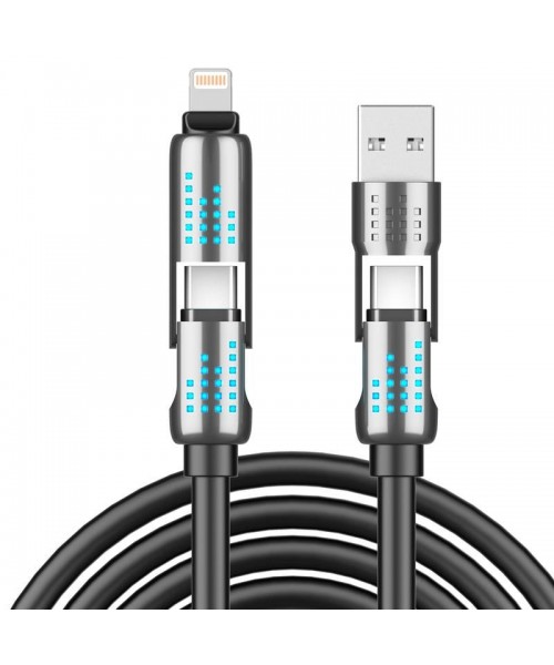 240W 4-in-1 USB-C Cable - PD 5A Fast Charging & Data Sync with USB A,TYPE C & Lightning, Breathing Light, Aluminum Alloy Design, 4FT Silicone Cable, Compatible with iPhone 16/15, iPad Pro, Samsung, and Laptops Android Device 240W 4-in-1 USB-C Cable - PD 5A Fast Charging & Data Sync with USB A,TYPE C & Lightning, Breathing Light, Aluminum Alloy Design, 4FT Silicone Cable, Compatible with iPhone 16/15, iPad Pro, Samsung, and Laptops Android Device