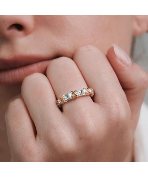 3 Colors Moissanite Synthetic Ring Eternity Band X Cross Colorful Ring 18K Gold Plated Hypoallergenic D Color VVS1 Clarity Environmental for Men Women Birthday Gift Hiphop Engagement Christmas Wedding Synthetic Environmental R026 A0 XB T0