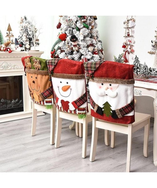 Christmas Themed Chair Cover, 1 Count Cute Snowman/Elk Design Chair Slipcover, Festive Decoration for Home Living Room Bedroom Dining Room