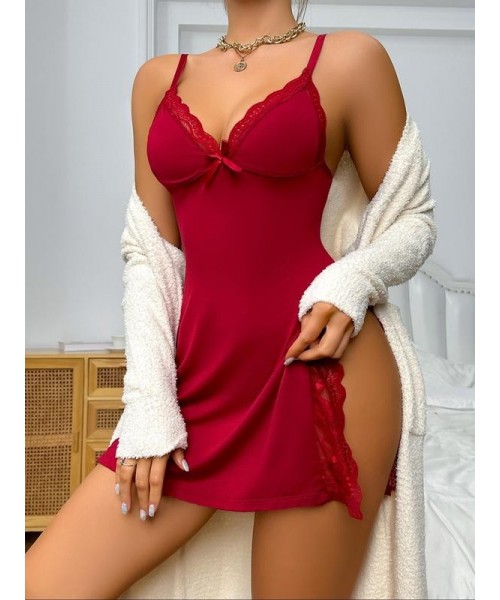Women's Contrast Lace Backless Split Thigh Cami Nightdress, Adjustable Spaghetti Strap Nightgown, Soft Comfortable Nighty Dress for Women, Non Bodycon Dress, Trend Setter Dress Women's Contrast Lace Backless Split Thigh Cami Nightdress, Adjustable Spaghetti Strap Nightgown, Soft Comfortable Nighty Dress for Women, Non Bodycon Dress, Trend Setter Dress