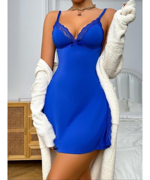 Women's Contrast Lace Backless Split Thigh Cami Nightdress, Adjustable Spaghetti Strap Nightgown, Soft Comfortable Nighty Dress for Women, Non Bodycon Dress, Trend Setter Dress Women's Contrast Lace Backless Split Thigh Cami Nightdress, Adjustable Spaghetti Strap Nightgown, Soft Comfortable Nighty Dress for Women, Non Bodycon Dress, Trend Setter Dress