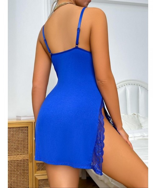 Women's Contrast Lace Backless Split Thigh Cami Nightdress, Adjustable Spaghetti Strap Nightgown, Soft Comfortable Nighty Dress for Women, Non Bodycon Dress, Trend Setter Dress Women's Contrast Lace Backless Split Thigh Cami Nightdress, Adjustable Spaghetti Strap Nightgown, Soft Comfortable Nighty Dress for Women, Non Bodycon Dress, Trend Setter Dress