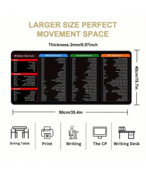 Large Size Mouse Pad With Creative Office Shortcuts For Word/Excel/PowerPoint, Durable Anti-Slip Design, Perfect Gaming Desk Pad, Upgraded XXL Size.