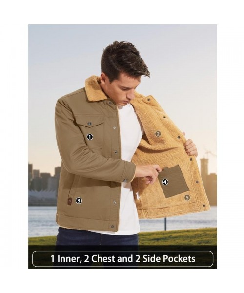 Men's Winter Jacket Sherpa Lined Jacket Warm Trucker Coat Multi Pocket Casual Collared Menswear Tops Underwear Human Men's Winter Jacket Sherpa Lined Jacket Warm Trucker Coat Multi Pocket Casual Collared Menswear Tops Underwear Human