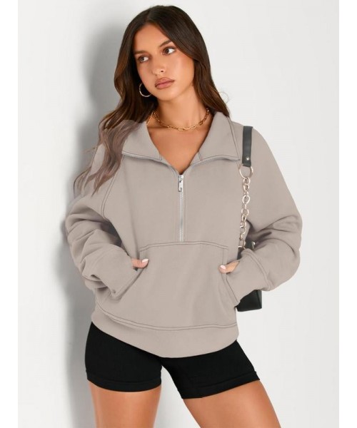 Women's Solid Zip Up Thermal Lined Sporty Sweatshirt, Gym Clothing,&nbsp;Sporty Long Sleeve Kangaroo Pocket Pullover for Fall & Winter, Women's Sportswear for Indoor Outdoor Wear