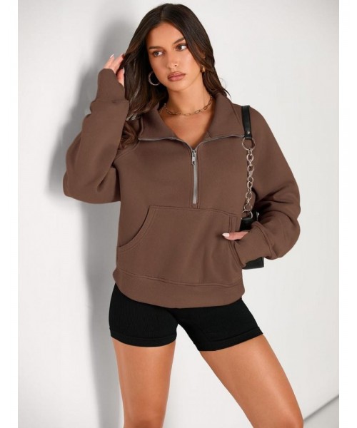 Women's Solid Zip Up Thermal Lined Sporty Sweatshirt, Gym Clothing, Sporty Long Sleeve Kangaroo Pocket Pullover for Fall & Winter, Women's Sportswear for Indoor Outdoor Wear Women's Solid Zip Up Thermal Lined Sporty Sweatshirt, Gym Clothing, Sporty Long Sleeve Kangaroo Pocket Pullover for Fall & Winter, Women's Sportswear for Indoor Outdoor Wear