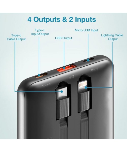 Portable Charger with Built-in Cables,Portable Charger with Cords Wires Slim 10000mAh Travel Battery Pack 4 Outputs 2 Inputs 22.5W Fast Charging Power Bank for Samsung Google Pixel LG Moto iPhone iPad Portable Charger with Built-in Cables,Portable Charger with Cords Wires Slim 10000mAh Travel Battery Pack 4 Outputs 2 Inputs 22.5W Fast Charging Power Bank for Samsung Google Pixel LG Moto iPhone iPad