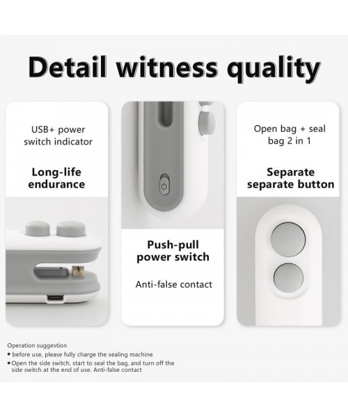 Mini snack bag sealing machine, rechargeable bag sealer, 2 to 1 bag heat sealing machine, chip knife, plastic bag resealing machine, keep food fresh, small sealing machine, USB rechargeable sealing machine, food storage sealing machine