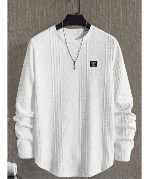 Men's Regular Fit Patched Detail Textured Knit Tops, Knit Sweater, Nit Casual Long Sleeve Round Neck T-shirt for All Seasons, Fashion Men's Knit Top for Daily Wear Men's Regular Fit Patched Detail Textured Knit Tops, Knit Sweater, Nit Casual Long Sleeve Round Neck T-shirt for All Seasons, Fashion Men's Knit Top for Daily Wear