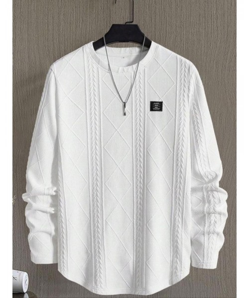Men's Regular Fit Patched Detail Textured Knit Tops, Knit Sweater, Nit Casual Long Sleeve Round Neck T-shirt for All Seasons, Fashion Men's Knit Top for Daily Wear Men's Regular Fit Patched Detail Textured Knit Tops, Knit Sweater, Nit Casual Long Sleeve Round Neck T-shirt for All Seasons, Fashion Men's Knit Top for Daily Wear