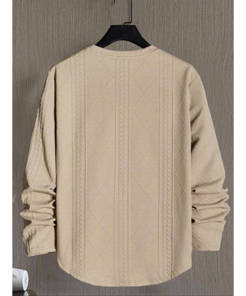 Men's Regular Fit Patched Detail Textured Knit Tops, Knit Sweater, Nit Casual Long Sleeve Round Neck T-shirt for All Seasons, Fashion Men's Knit Top for Daily Wear Men's Regular Fit Patched Detail Textured Knit Tops, Knit Sweater, Nit Casual Long Sleeve Round Neck T-shirt for All Seasons, Fashion Men's Knit Top for Daily Wear