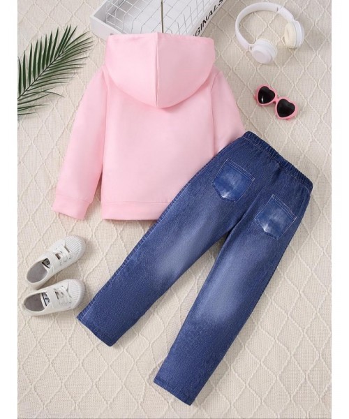 Two-Piece Set Girl's Cartoon Figure Print Sweatshirt & Denim-Effect Print Leggings Set, Casual Fashion Long Sleeve Hooded Pullover & Skinny Pants for Daily Outdoor Wear, Girls Two-piece Outfits for Fall & Winter Two-Piece Set Girl's Cartoon Figure Print Sweatshirt & Denim-Effect Print Leggings Set, Casual Fashion Long Sleeve Hooded Pullover & Skinny Pants for Daily Outdoor Wear, Girls Two-piece Outfits for Fall & Winter
