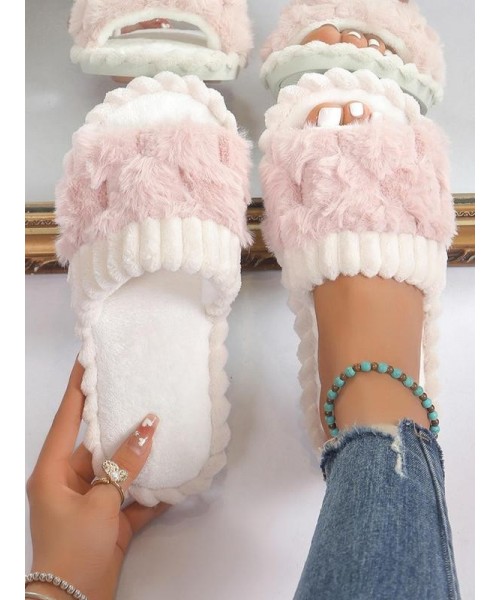 Women's Cute Plaid Design Fluffy Slippers, Casual Soft Comfortable Home Slippers, Warm House Slippers for Indoor & Outdoor Use for Women & Girls Women's Cute Plaid Design Fluffy Slippers, Casual Soft Comfortable Home Slippers, Warm House Slippers for Indoor & Outdoor Use for Women & Girls