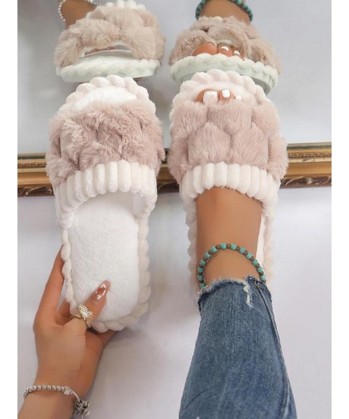 Women's Cute Plaid Design Fluffy Slippers, Casual Soft Comfortable Home Slippers, Warm House Slippers for Indoor & Outdoor Use for Women & Girls Women's Cute Plaid Design Fluffy Slippers, Casual Soft Comfortable Home Slippers, Warm House Slippers for Indoor & Outdoor Use for Women & Girls