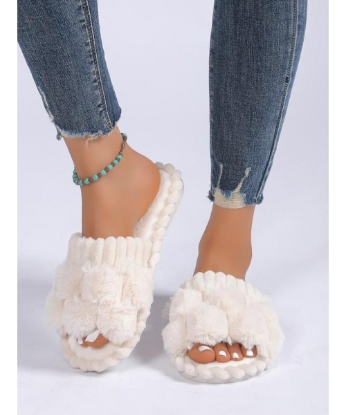 Women's Cute Plaid Design Fluffy Slippers, Casual Soft Comfortable Home Slippers, Warm House Slippers for Indoor & Outdoor Use for Women & Girls Women's Cute Plaid Design Fluffy Slippers, Casual Soft Comfortable Home Slippers, Warm House Slippers for Indoor & Outdoor Use for Women & Girls