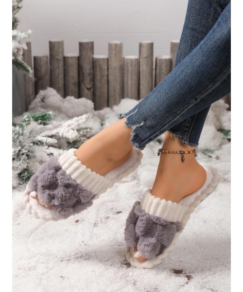 Women's Cute Plaid Design Fluffy Slippers, Casual Soft Comfortable Home Slippers, Warm House Slippers for Indoor & Outdoor Use for Women & Girls Women's Cute Plaid Design Fluffy Slippers, Casual Soft Comfortable Home Slippers, Warm House Slippers for Indoor & Outdoor Use for Women & Girls