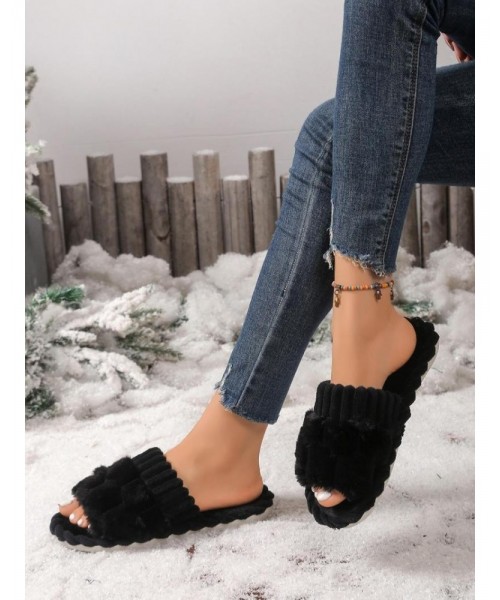 Women's Cute Plaid Design Fluffy Slippers, Casual Soft Comfortable Home Slippers, Warm House Slippers for Indoor & Outdoor Use for Women & Girls Women's Cute Plaid Design Fluffy Slippers, Casual Soft Comfortable Home Slippers, Warm House Slippers for Indoor & Outdoor Use for Women & Girls
