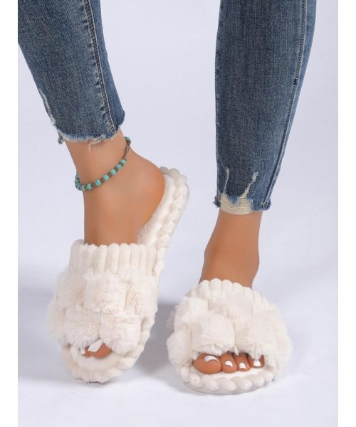 Women's Cute Plaid Design Fluffy Slippers, Casual Soft Comfortable Home Slippers, Warm House Slippers for Indoor & Outdoor Use for Women & Girls Women's Cute Plaid Design Fluffy Slippers, Casual Soft Comfortable Home Slippers, Warm House Slippers for Indoor & Outdoor Use for Women & Girls
