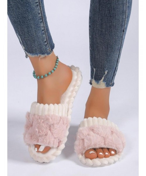 Women's Cute Plaid Design Fluffy Slippers, Casual Soft Comfortable Home Slippers, Warm House Slippers for Indoor & Outdoor Use for Women & Girls Women's Cute Plaid Design Fluffy Slippers, Casual Soft Comfortable Home Slippers, Warm House Slippers for Indoor & Outdoor Use for Women & Girls