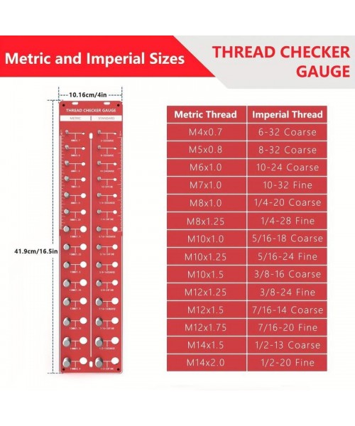 Thread Checker, 1 Count Nut and Bolt Thread Checker, Universal Bolt Size & Thread Gauge, Bolt & Nut Identification Gauge