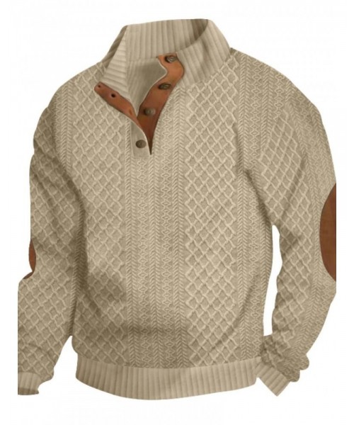Men's Colorblock Patchwork Jacquard Button Front Sweatshirt, Regular Fit Casual Long Sleeve Stand Collar Sweatshirt for Fall & Winter, Fashion Men's Knitwear for Daily Wear Men's Colorblock Patchwork Jacquard Button Front Sweatshirt, Regular Fit Casual Long Sleeve Stand Collar Sweatshirt for Fall & Winter, Fashion Men's Knitwear for Daily Wear
