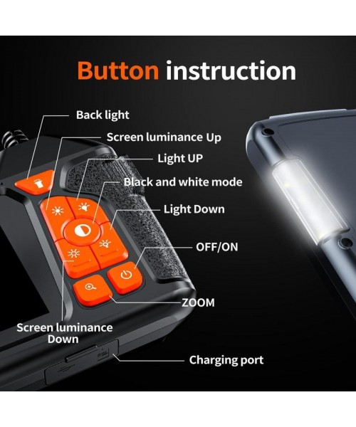 Industrial Endoscope Borescope Camera with Light, 4.3 Inch Screen HD Digital Snake Camera, Waterproof Sewer Inspection Camera with 6 LED Lights, Semi-Rigid Cable, Measuring Gauges Industrial Endoscope Borescope Camera with Light, 4.3 Inch Screen HD Digital Snake Camera, Waterproof Sewer Inspection Camera with 6 LED Lights, Semi-Rigid Cable, Measuring Gauges