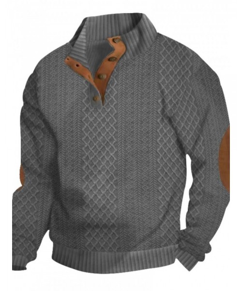Men's Colorblock Patchwork Jacquard Button Front Sweatshirt, Regular Fit Casual Long Sleeve Stand Collar Sweatshirt for Fall & Winter, Fashion Men's Knitwear for Daily Wear Men's Colorblock Patchwork Jacquard Button Front Sweatshirt, Regular Fit Casual Long Sleeve Stand Collar Sweatshirt for Fall & Winter, Fashion Men's Knitwear for Daily Wear