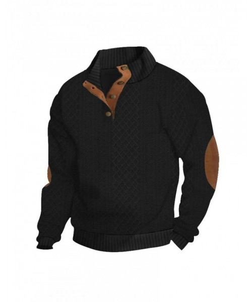 Men's Colorblock Patchwork Jacquard Button Front Sweatshirt, Regular Fit Casual Long Sleeve Stand Collar Sweatshirt for Fall & Winter, Fashion Men's Knitwear for Daily Wear Men's Colorblock Patchwork Jacquard Button Front Sweatshirt, Regular Fit Casual Long Sleeve Stand Collar Sweatshirt for Fall & Winter, Fashion Men's Knitwear for Daily Wear