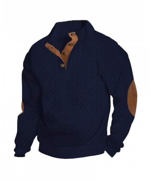 Men's Colorblock Patchwork Jacquard Button Front Sweatshirt, Regular Fit Casual Long Sleeve Stand Collar Sweatshirt for Fall & Winter, Fashion Men's Knitwear for Daily Wear Men's Colorblock Patchwork Jacquard Button Front Sweatshirt, Regular Fit Casual Long Sleeve Stand Collar Sweatshirt for Fall & Winter, Fashion Men's Knitwear for Daily Wear
