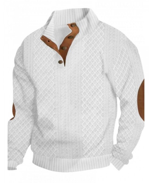 Men's Colorblock Patchwork Jacquard Button Front Sweatshirt, Regular Fit Casual Long Sleeve Stand Collar Sweatshirt for Fall & Winter, Fashion Men's Knitwear for Daily Wear Men's Colorblock Patchwork Jacquard Button Front Sweatshirt, Regular Fit Casual Long Sleeve Stand Collar Sweatshirt for Fall & Winter, Fashion Men's Knitwear for Daily Wear