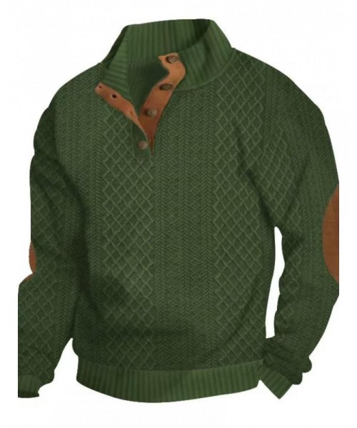 Men's Colorblock Patchwork Jacquard Button Front Sweatshirt, Regular Fit Casual Long Sleeve Stand Collar Sweatshirt for Fall & Winter, Fashion Men's Knitwear for Daily Wear Men's Colorblock Patchwork Jacquard Button Front Sweatshirt, Regular Fit Casual Long Sleeve Stand Collar Sweatshirt for Fall & Winter, Fashion Men's Knitwear for Daily Wear