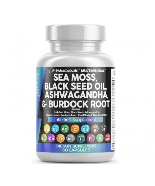 MultiMineral Sea Moss Black Seed Oil Ashwagandha Turmeric Bladderwrack Burdock Vitamin C Vitamin D3 with Elderberry Manuka Dietary Supplement Pills MultiMineral Sea Moss Black Seed Oil Ashwagandha Turmeric Bladderwrack Burdock Vitamin C Vitamin D3 with Elderberry Manuka Dietary Supplement Pills