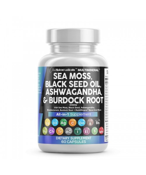 MultiMineral Sea Moss Black Seed Oil Ashwagandha Turmeric Bladderwrack Burdock Vitamin C Vitamin D3 with Elderberry Manuka Dietary Supplement Pills MultiMineral Sea Moss Black Seed Oil Ashwagandha Turmeric Bladderwrack Burdock Vitamin C Vitamin D3 with Elderberry Manuka Dietary Supplement Pills