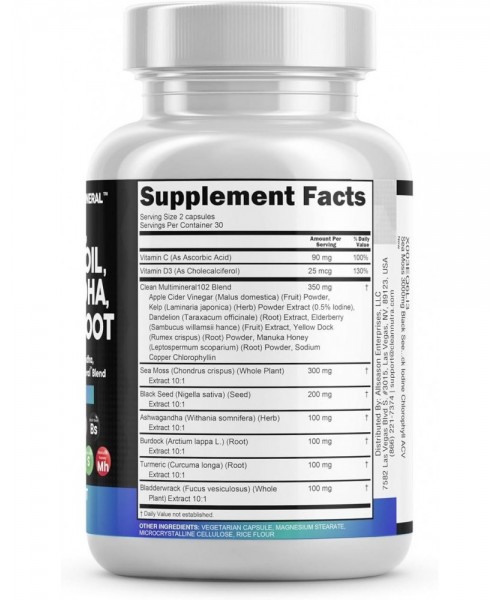 MultiMineral Sea Moss Black Seed Oil Ashwagandha Turmeric Bladderwrack Burdock Vitamin C Vitamin D3 with Elderberry Manuka Dietary Supplement Pills MultiMineral Sea Moss Black Seed Oil Ashwagandha Turmeric Bladderwrack Burdock Vitamin C Vitamin D3 with Elderberry Manuka Dietary Supplement Pills