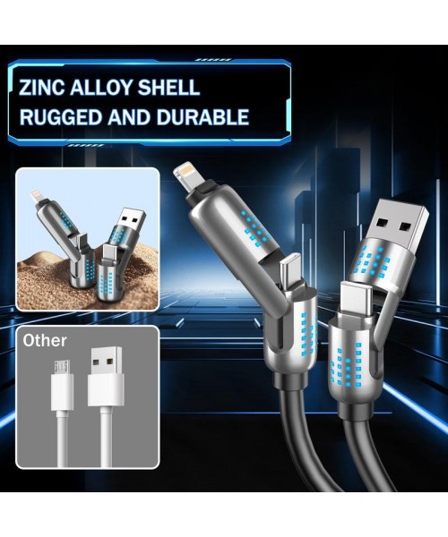 240W 4-in-1 USB-C Cable - PD 5A Fast Charging & Data Sync with USB A,TYPE C & Lightning, Breathing Light, Aluminum Alloy Design, 4FT Silicone Cable, Compatible with iPhone 16/15, iPad Pro, Samsung, and Laptops Android Device 240W 4-in-1 USB-C Cable - PD 5A Fast Charging & Data Sync with USB A,TYPE C & Lightning, Breathing Light, Aluminum Alloy Design, 4FT Silicone Cable, Compatible with iPhone 16/15, iPad Pro, Samsung, and Laptops Android Device