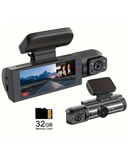 3.16 Inch Screen Car Dash Cam with 32G Card&nbsp;for Summer, 1080P HD Car Dash Cam, Front & Inside Dual Recording Car DVR, Dash Camera for Car, Full HD Car Recorder with IR Night Vision & Loop Recording, Car&nbsp;Video Surveillance Tool,&nbsp;Car Accessories