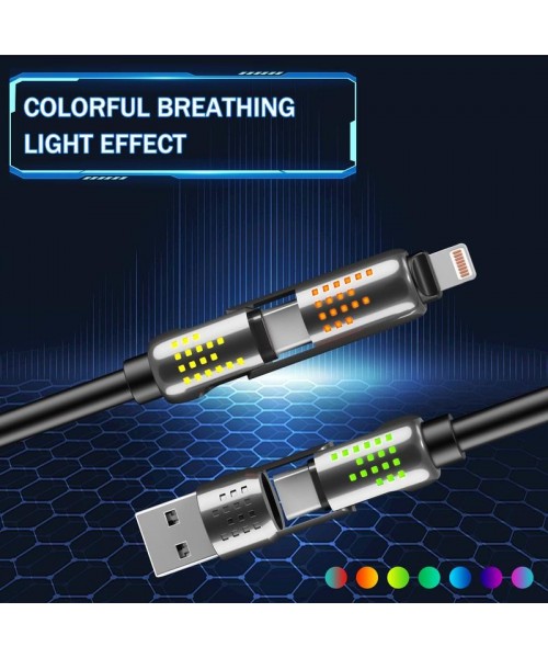 240W 4-in-1 USB-C Cable - PD 5A Fast Charging & Data Sync with USB A,TYPE C & Lightning, Breathing Light, Aluminum Alloy Design, 4FT Silicone Cable, Compatible with iPhone 16/15, iPad Pro, Samsung, and Laptops Android Device 240W 4-in-1 USB-C Cable - PD 5A Fast Charging & Data Sync with USB A,TYPE C & Lightning, Breathing Light, Aluminum Alloy Design, 4FT Silicone Cable, Compatible with iPhone 16/15, iPad Pro, Samsung, and Laptops Android Device
