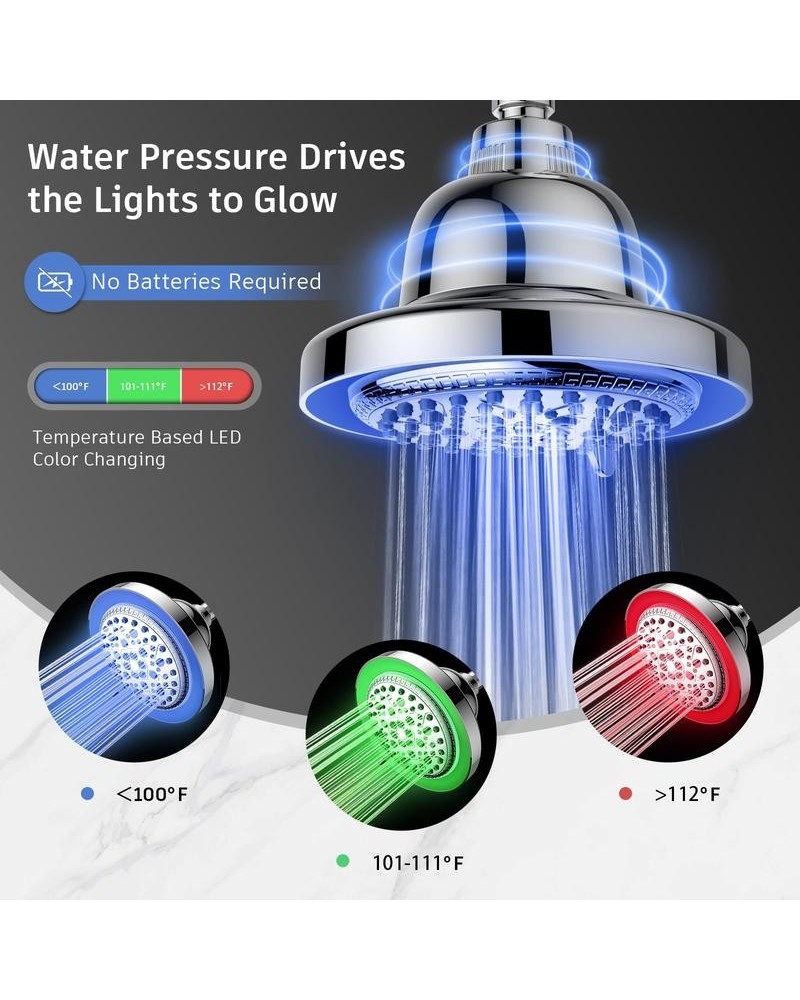 Filtered Shower Head with LED Color Changing, 7 Modes High Pressure Rain Shower Head with Filters, Water Softener Showerhead for Hard Water