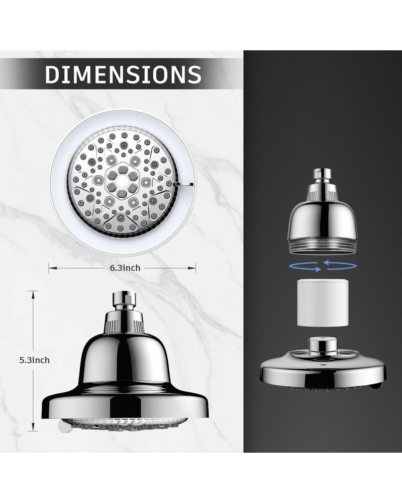 Filtered Shower Head with LED Color Changing, 7 Modes High Pressure Rain Shower Head with Filters, Water Softener Showerhead for Hard Water