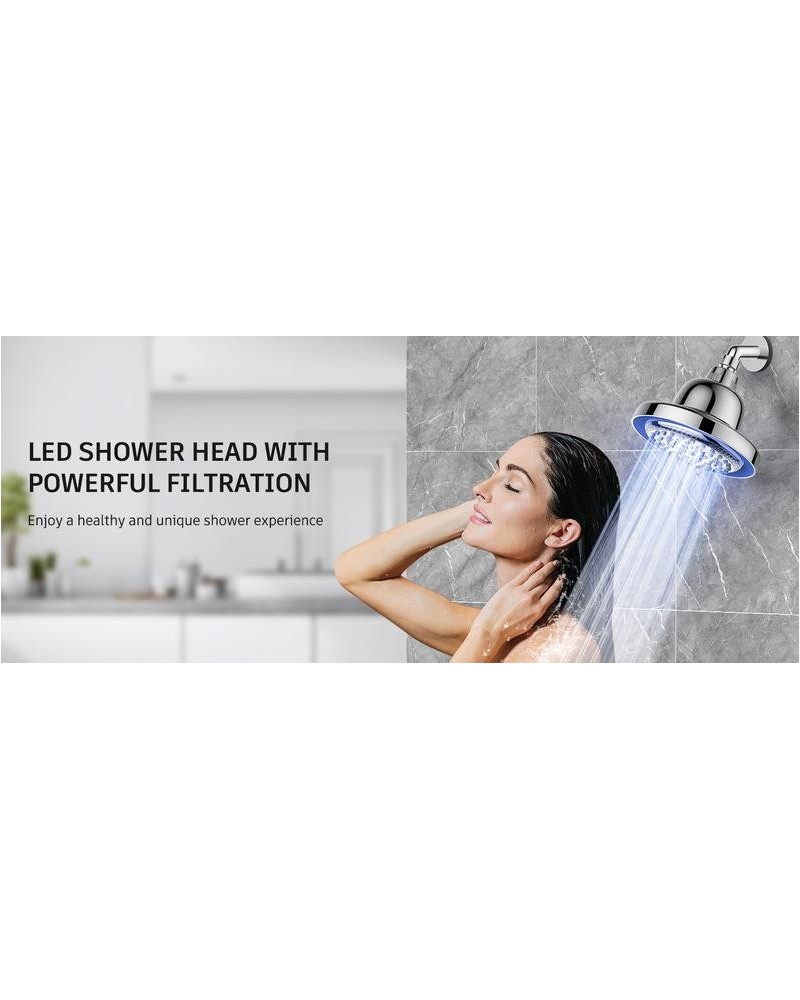 Filtered Shower Head with LED Color Changing, 7 Modes High Pressure Rain Shower Head with Filters, Water Softener Showerhead for Hard Water