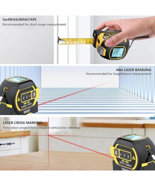 2 in 1 Digital Laser 5m Tape Measure, 1 Count 40m/60m Laser Measuring Tool with LCD Display & Self-locking Device, Accurate Measurement Tool, Work Equipment for Men 2 in 1 Digital Laser 5m Tape Measure, 1 Count 40m/60m Laser Measuring Tool with LCD Display & Self-locking Device, Accurate Measurement Tool, Work Equipment for Men