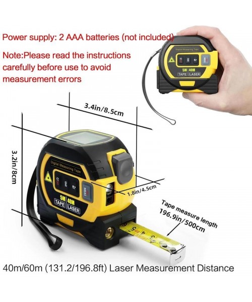 2 in 1 Digital Laser 5m Tape Measure, 1 Count 40m/60m Laser Measuring Tool with LCD Display & Self-locking Device, Accurate Measurement Tool, Work Equipment for Men 2 in 1 Digital Laser 5m Tape Measure, 1 Count 40m/60m Laser Measuring Tool with LCD Display & Self-locking Device, Accurate Measurement Tool, Work Equipment for Men