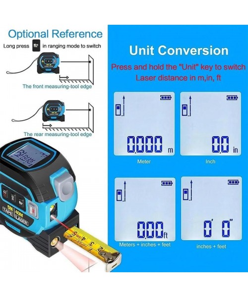 2 in 1 Digital Laser 5m Tape Measure, 1 Count 40m/60m Laser Measuring Tool with LCD Display & Self-locking Device, Accurate Measurement Tool, Work Equipment for Men 2 in 1 Digital Laser 5m Tape Measure, 1 Count 40m/60m Laser Measuring Tool with LCD Display & Self-locking Device, Accurate Measurement Tool, Work Equipment for Men
