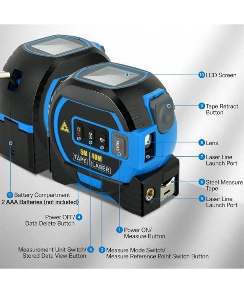 2 in 1 Digital Laser 5m Tape Measure, 1 Count 40m/60m Laser Measuring Tool with LCD Display & Self-locking Device, Accurate Measurement Tool, Work Equipment for Men 2 in 1 Digital Laser 5m Tape Measure, 1 Count 40m/60m Laser Measuring Tool with LCD Display & Self-locking Device, Accurate Measurement Tool, Work Equipment for Men