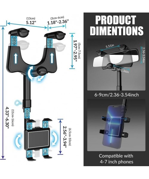 360 Degree Car Phone Holder Rearview Mirror, 2024 New Multifunctional Car Navigation Bracket, 360 Degree Rotatable and Retractable Car Phone Holder, Universal Multifunctional Mobile Phone Holder, Car Accessories 360 Degree Car Phone Holder Rearview Mirror, 2024 New Multifunctional Car Navigation Bracket, 360 Degree Rotatable and Retractable Car Phone Holder, Universal Multifunctional Mobile Phone Holder, Car Accessories