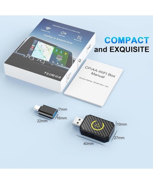 Mini Wireless Apple CarPlay Adapter, for both Apple and Android, 2 in 1, small wireless carplay adapter, converts wired to wireless, suitable for factory wired CarPlay cars from 2016 onwards, plug and play Mini Wireless Apple CarPlay Adapter, for both Apple and Android, 2 in 1, small wireless carplay adapter, converts wired to wireless, suitable for factory wired CarPlay cars from 2016 onwards, plug and play
